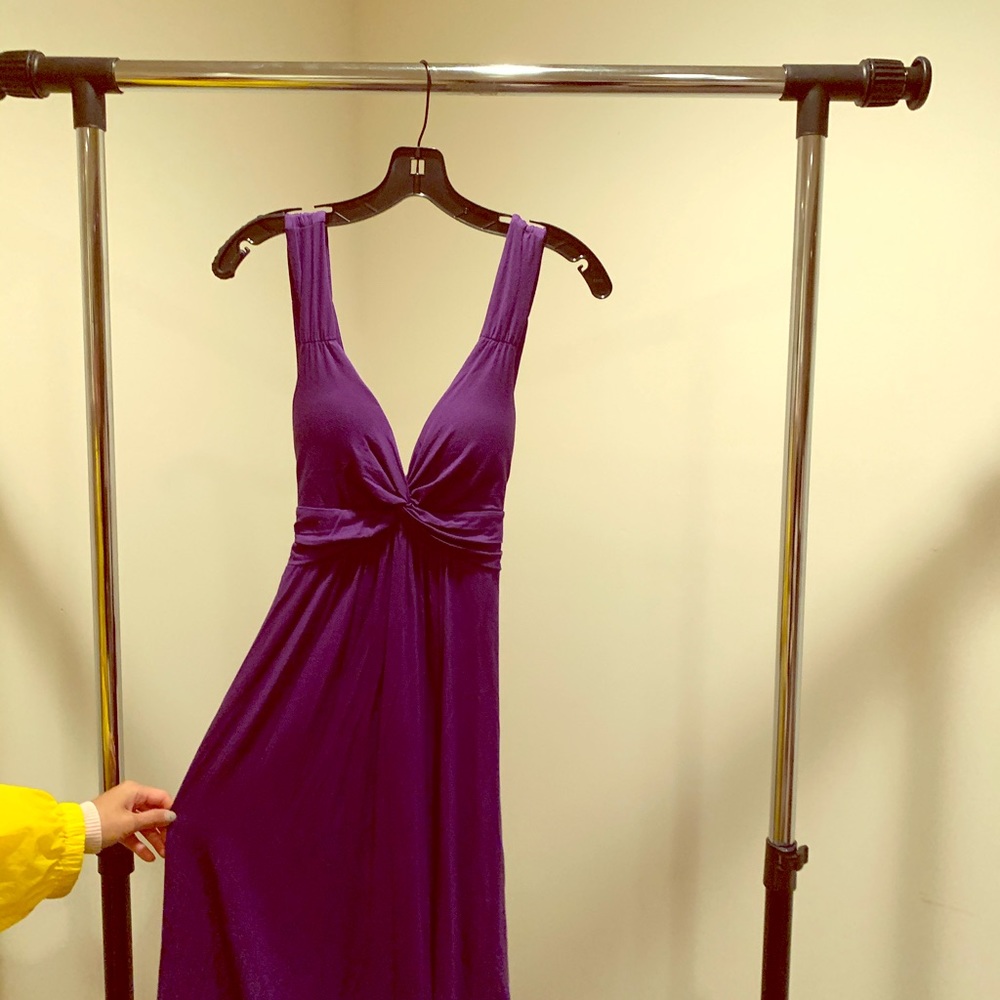 Purple deep plunge neckline dress